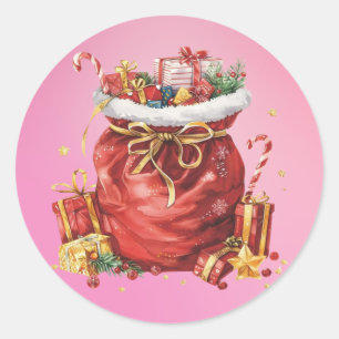 Festive Christmas Gift Sack with Presents Classic Round Sticker