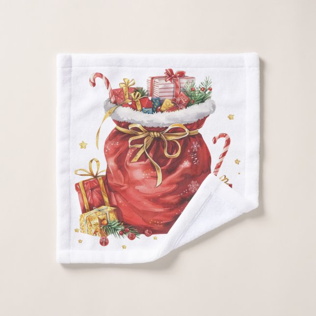 Festive Christmas Gift Sack with Presents Wash Cloth (Wash Cloth)