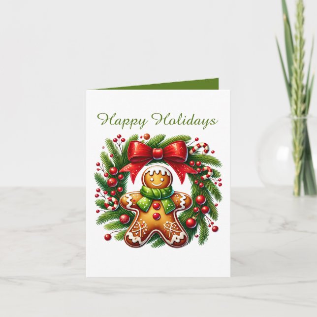 Festive Christmas gingerbread add message Holiday Card (Front)