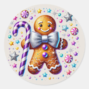 Festive Christmas Gingerbread Classic Round Sticker