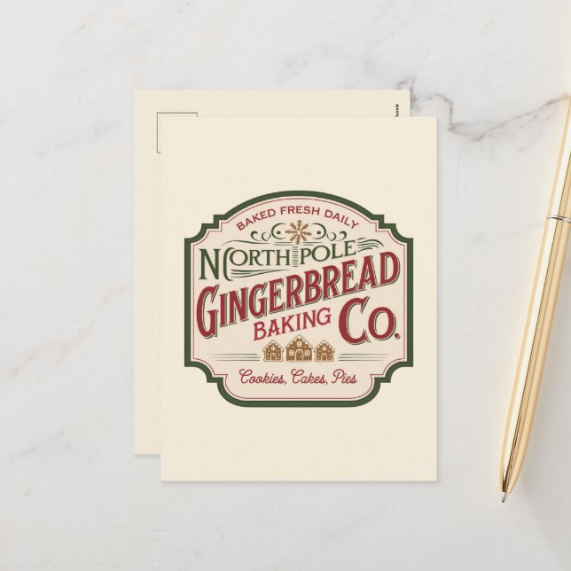 Festive Christmas gingerbread company add message  Holiday Postcard (Front/Back In Situ)
