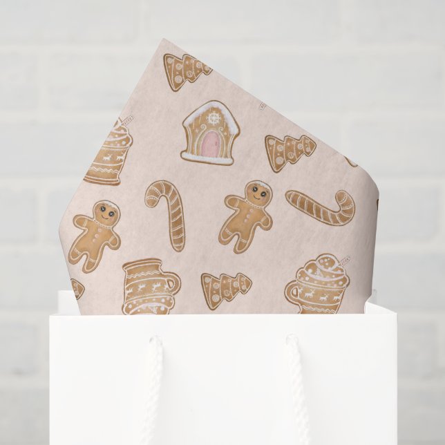 festive Christmas gingerbread cookie pattern Tissue Paper (Gift Bag)