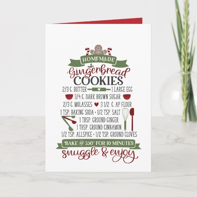 Festive Christmas gingerbread cookie recipe Holiday Card (Front)