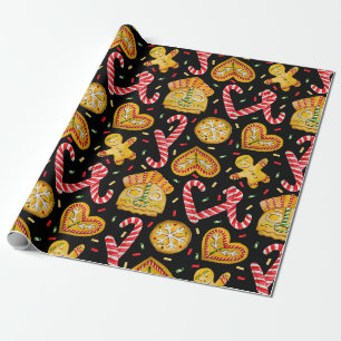 Festive Christmas Gingerbread Cookies & Candy Cane Wrapping Paper