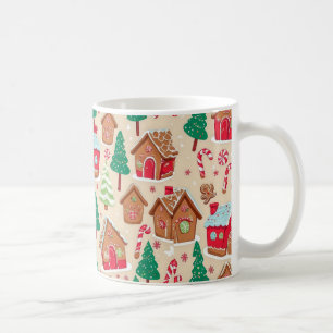 Festive Christmas Gingerbread Houses Trees Pattern Coffee Mug