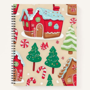 Festive Christmas Gingerbread Houses Trees Pattern Notebook