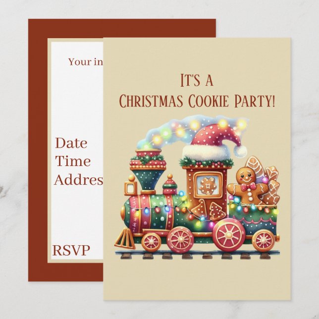 Festive Christmas gingerbread train party  Invitation (Front/Back)