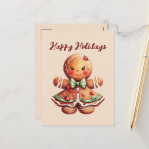 Festive Christmas gingerbread watercolor Holiday Postcard