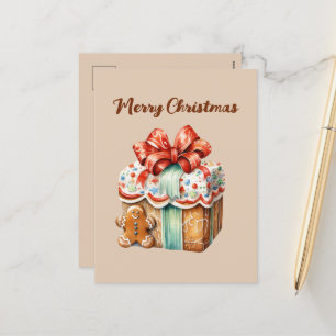 Festive Christmas gingerbread watercolor Holiday Postcard