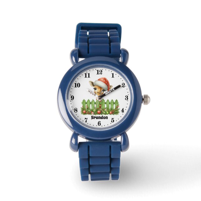 Festive Christmas giraffe add name boys Watch (Front)