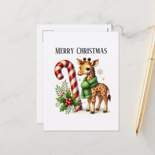 Festive Christmas giraffe Merry Christmas Holiday Postcard