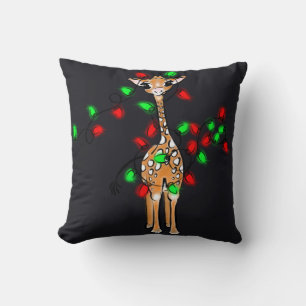 Festive Christmas Giraffe-red green twinkle lights Throw Pillow
