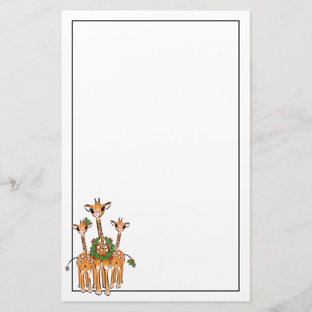 Festive Christmas Giraffes holly wreath  Stationery (Front)
