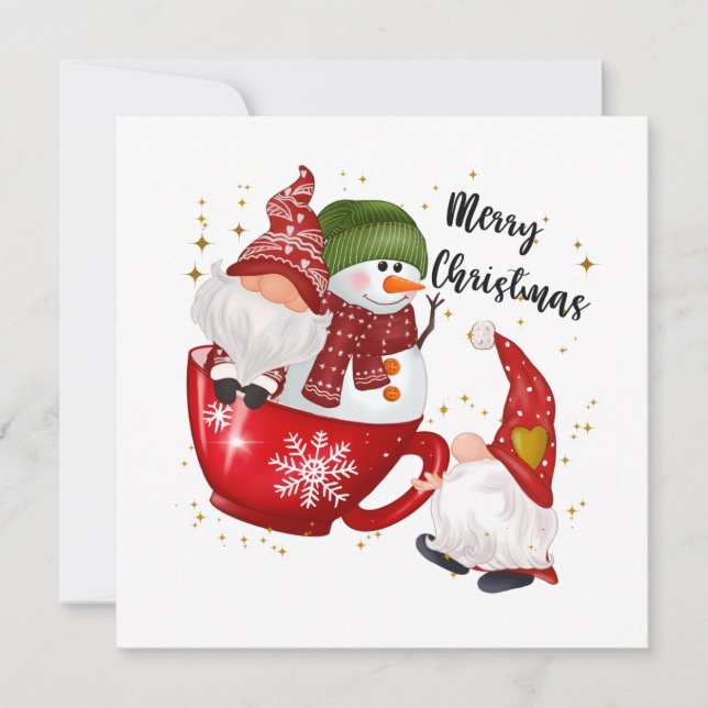 festive Christmas gnome snowman Holiday Card (Front)