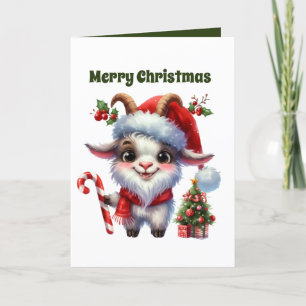 Festive Christmas goat customizable Holiday Card