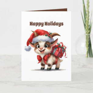 Festive Christmas goat customizable Holiday Card