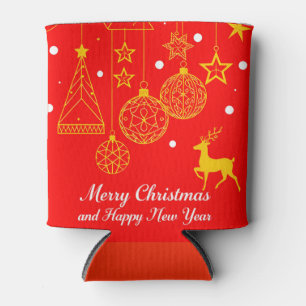 Festive Christmas Graphic With Ornaments Can Cooler