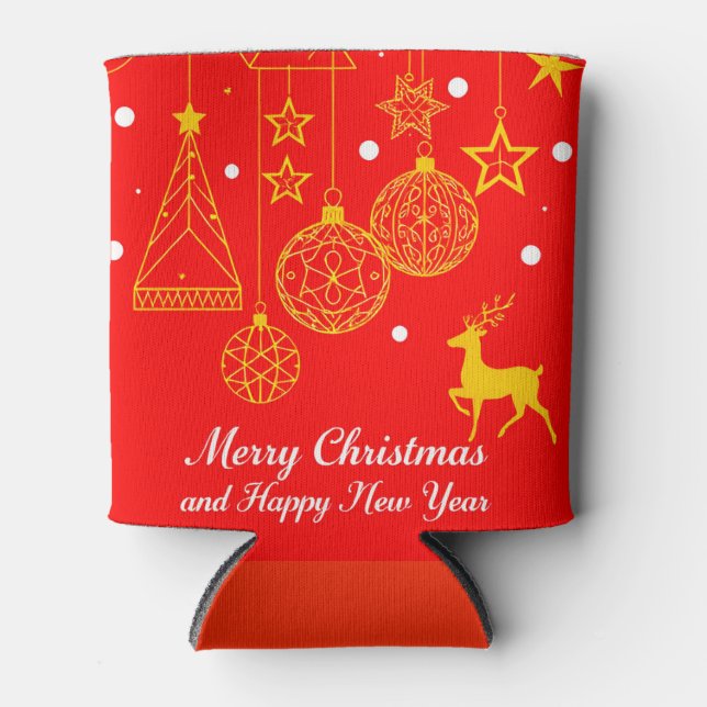 Festive Christmas Graphic With Ornaments Can Cooler (Front)