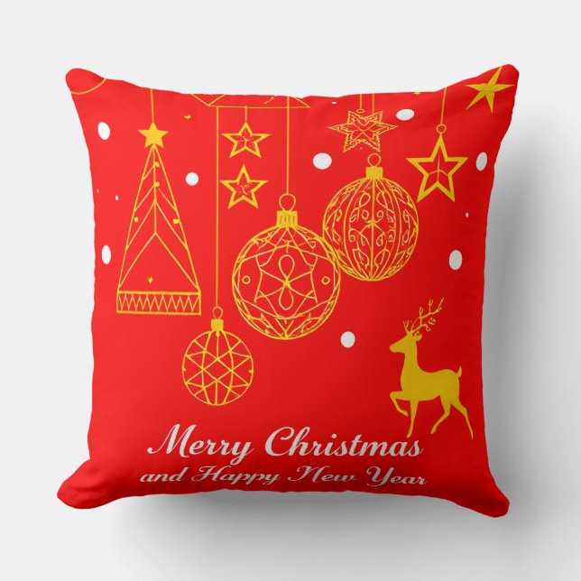 Festive Christmas Graphic With Ornaments Throw Pillow (Front)