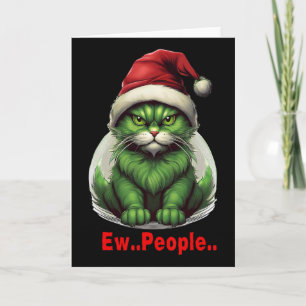 Festive Christmas Green Cat Ew People Funny Cat  Card