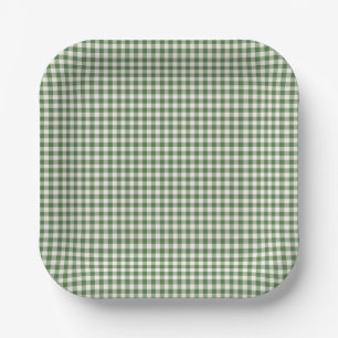 Festive Christmas Green Gingham Plaid Holiday Paper Plate