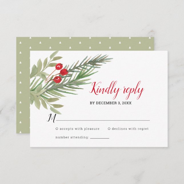 Festive Christmas Greenery Wedding RSVP Card (Front/Back)