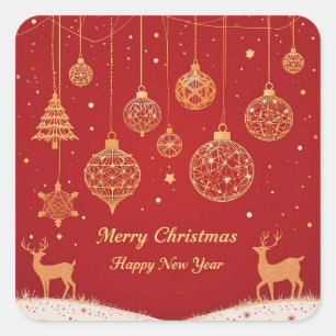 Festive Christmas Greeting Card with Decorations Square Sticker