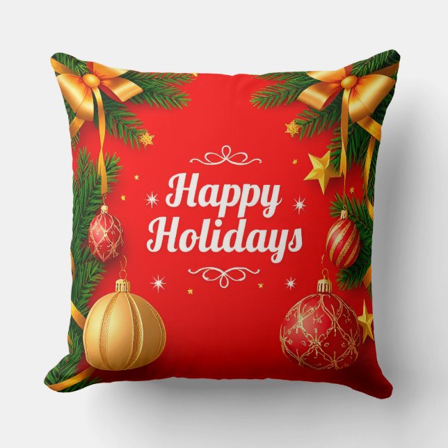 Festive Christmas Greeting Card with Decorations Throw Pillow (Front)