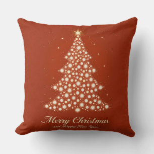 Festive Christmas Greeting Card with Decorations Throw Pillow