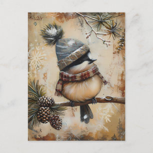 Festive Christmas Greeting with cute Bird Postcard