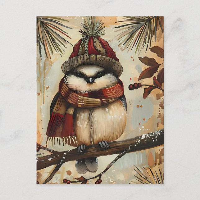 Festive Christmas Greeting with cute Bird Postcard (Front)