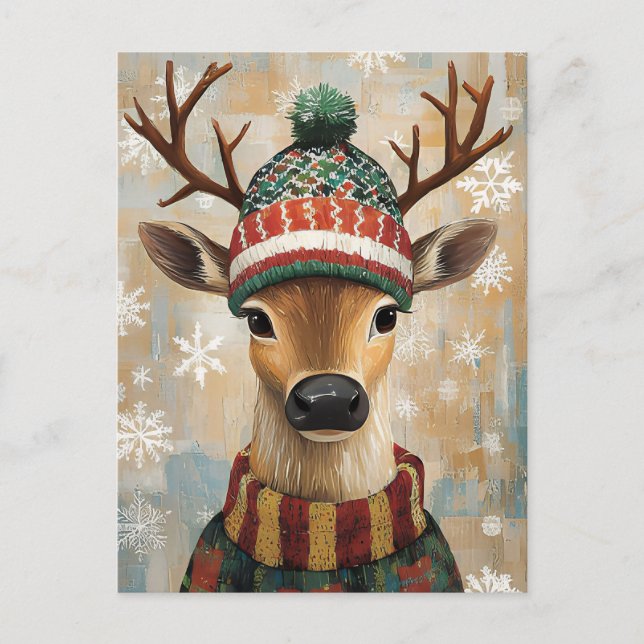 Festive Christmas Greeting with Deer Postcard (Front)