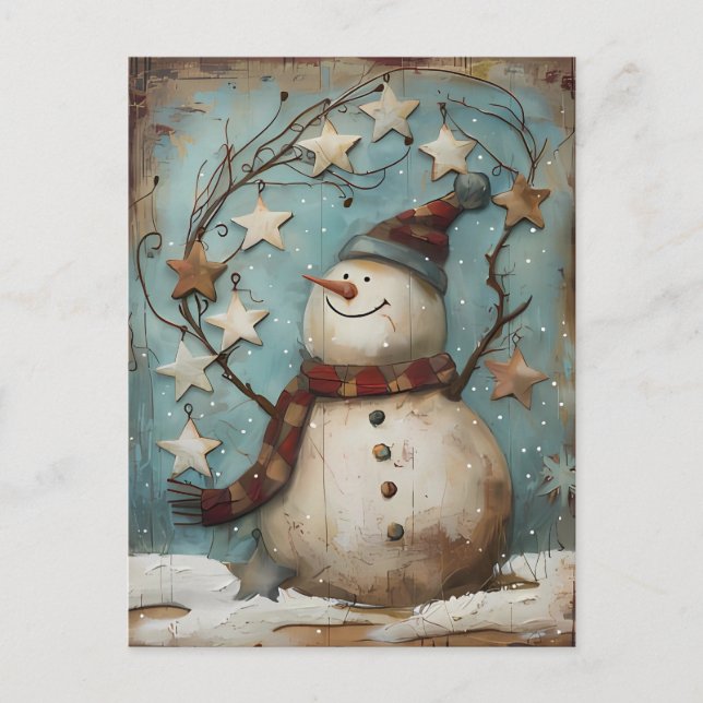 Festive Christmas Greeting with Snowman Postcard (Front)