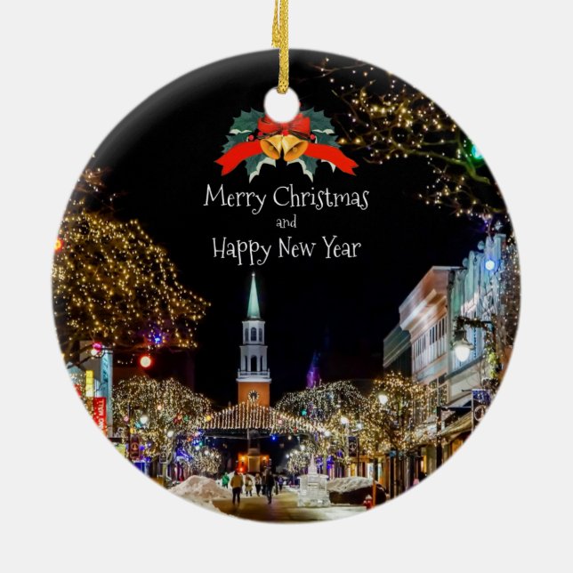 Festive Christmas Greetings Ceramic Ornament (Back)