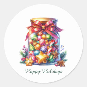 Festive Christmas hard candy Happy Holidays Classic Round Sticker