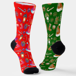 Festive Christmas Hat Pattern Fun Odd Socks