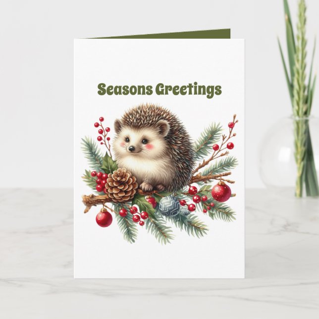 Festive Christmas hedgehog customizable  Holiday Card (Front)