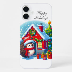 Festive Christmas Hedgehog customizable iPhone 16 Plus Case