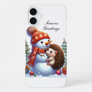 Festive Christmas Hedgehog customizable iPhone 16 Plus Case