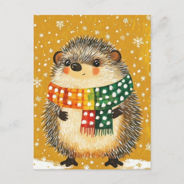 Festive Christmas Hedgehog Greeting Card (Front)