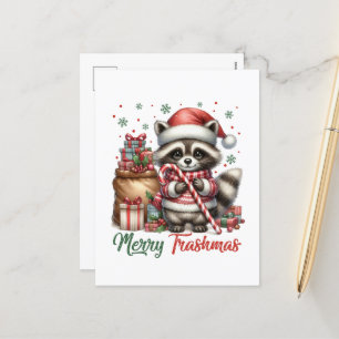 Festive Christmas Holiday add message raccoon  Postcard