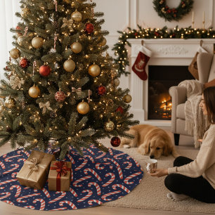 Festive Christmas Holiday Candy Cane Brushed Polyester Tree Skirt