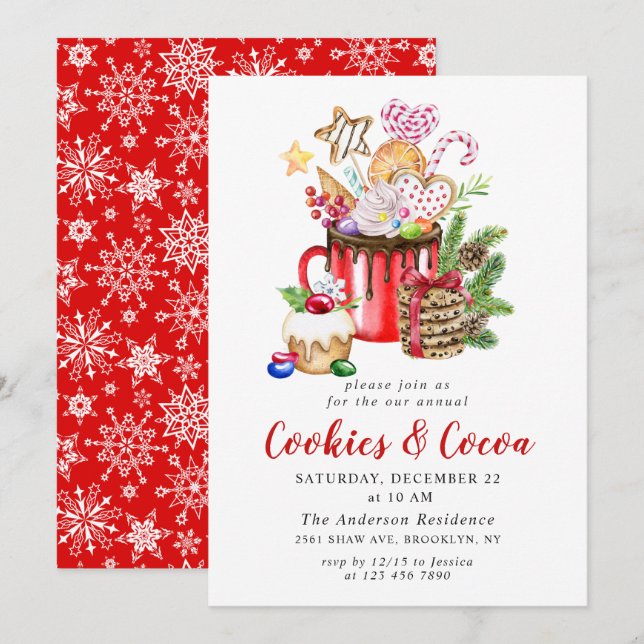 Festive Christmas Holiday Cookies & Cocoa Party Invitation (Front/Back)