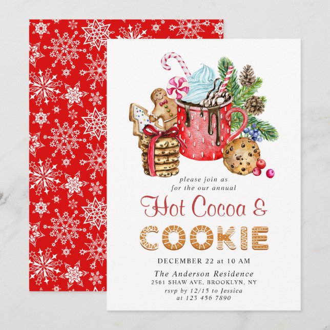 Festive Christmas Holiday Cookies & Cocoa Party Invitation (Front/Back)