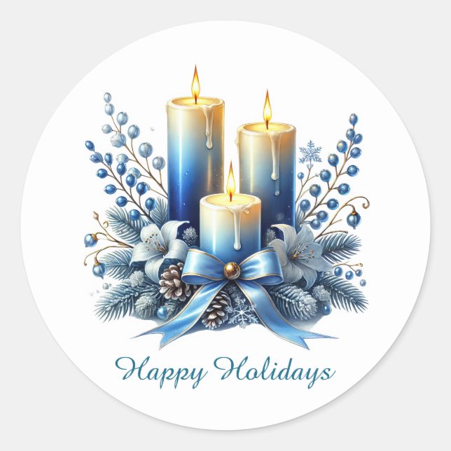 Festive Christmas Holiday customizable candles Classic Round Sticker (Front)