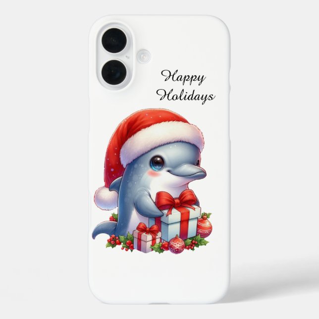 Festive Christmas Holiday customizable dolphin Case-Mate iPhone Case (Back)