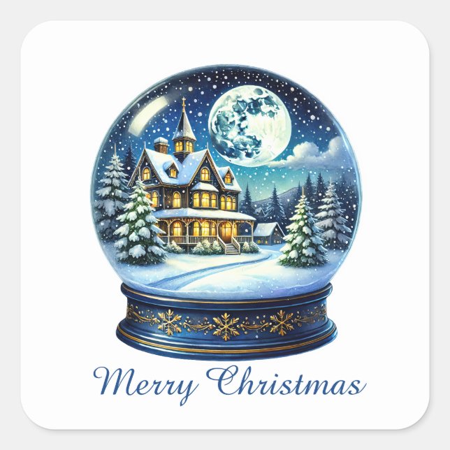 Festive Christmas Holiday customizable snow globe Square Sticker (Front)