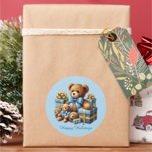Festive Christmas Holiday customizable teddy bear Classic Round Sticker