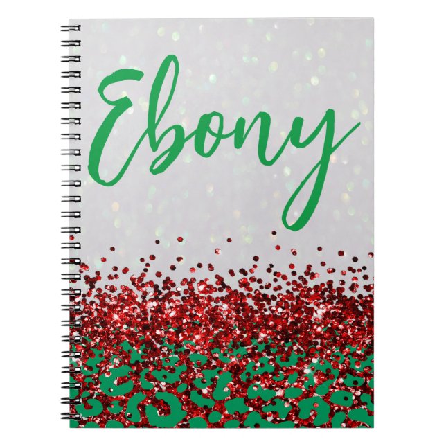 Festive Christmas Holiday Glitter Leopard Print Notebook (Front)