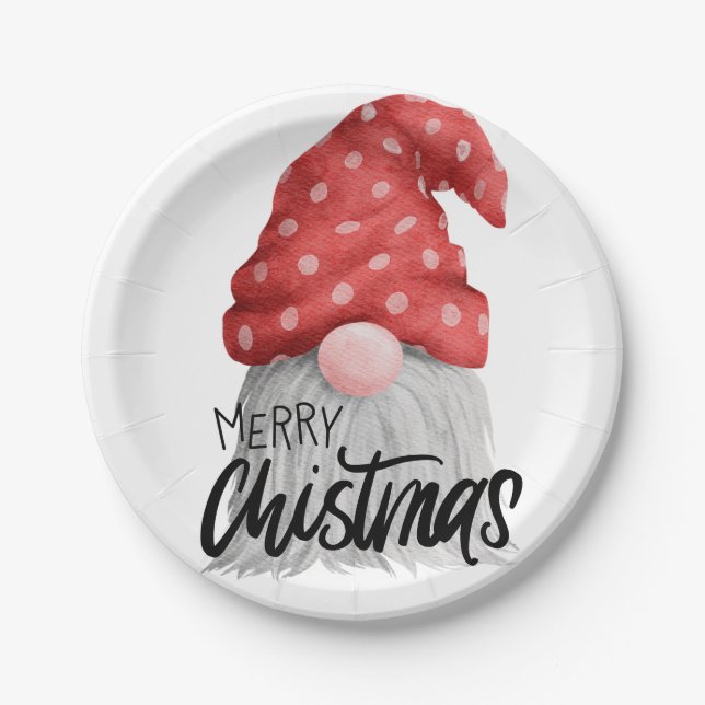 Festive Christmas Holiday Gnome Paper Plate (Front)